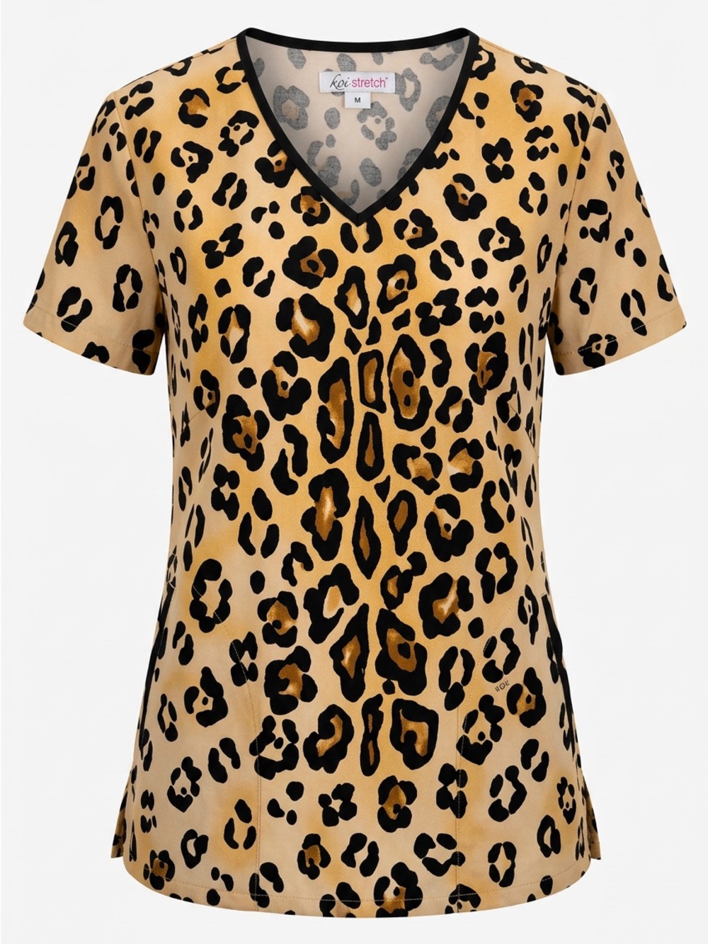 koi Leopard Print V-Neck Short Sleeve Top in Tan and Black Medium 🤎🖤